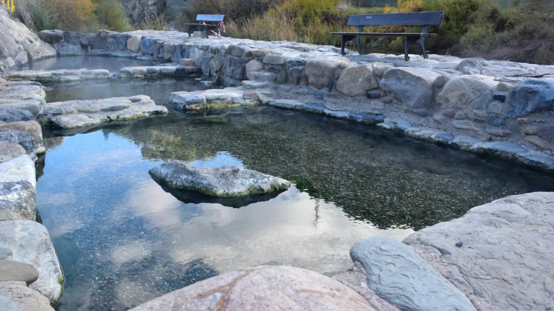 Free thermal pools carved into the rock beside the Cidacos river in Arnedillo, La Rioja, Spain