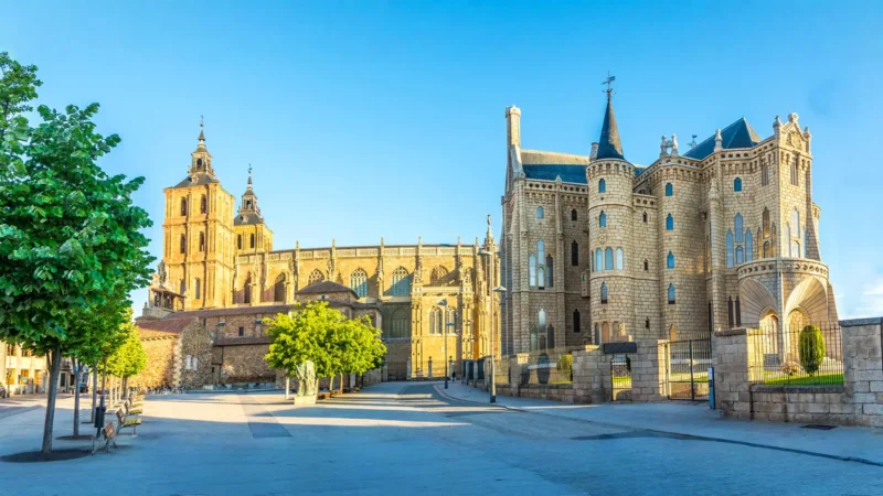 The Gaudí palace and cathedral together in Astorga, León, Spain