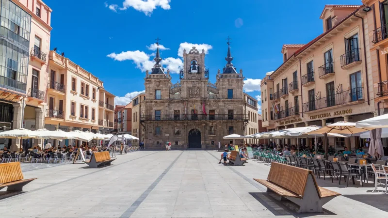 The Baroque town hall and clock on the Plaza Mayor, Astorga, León