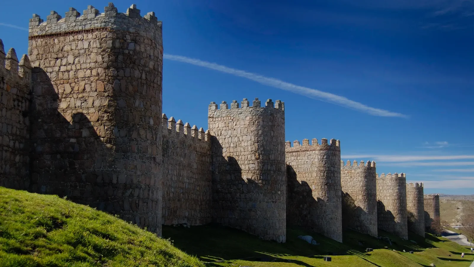 The medieval wall of Ávila with its towers, Castilla y León, Spain