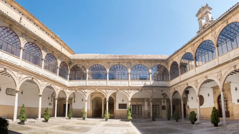 The arcaded courtyard of the old university in Baeza, Jaén, Andalucía