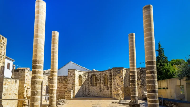 The stone columns of the ruined San Juan Bautista church in Baeza, Jaén, Andalucía