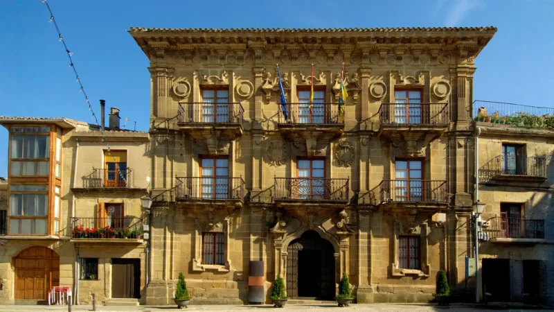 The baroque facade of the Palace of the Marqués de San Nicolás in Briones, La Rioja, Spain