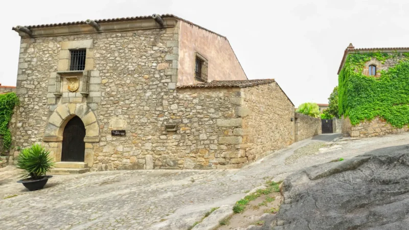 Stone facade of the Casa-Museo de Pizarro in Trujillo's upper old town