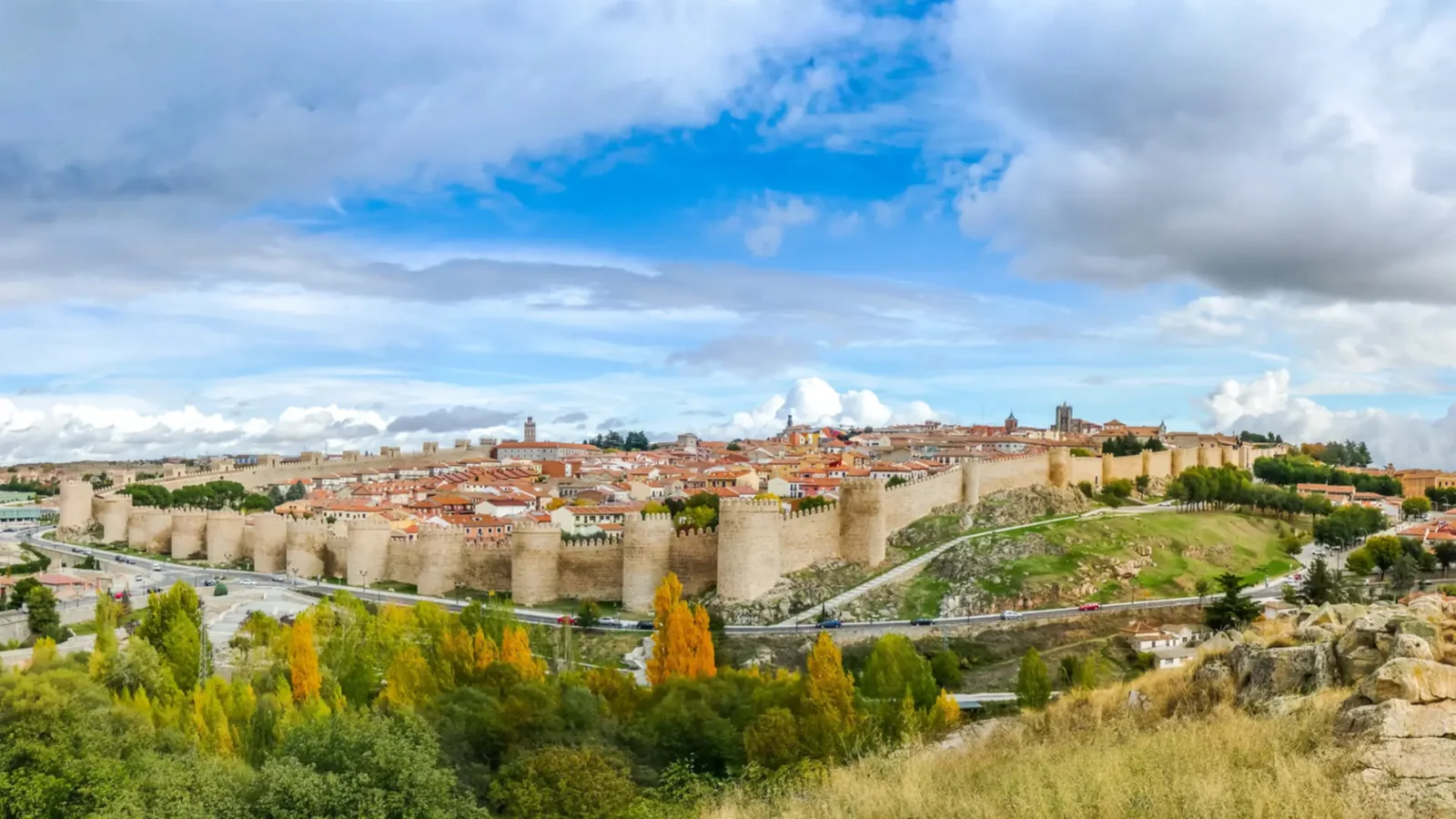 The medieval walls of Ávila encircling the city, Castilla y León, Spain