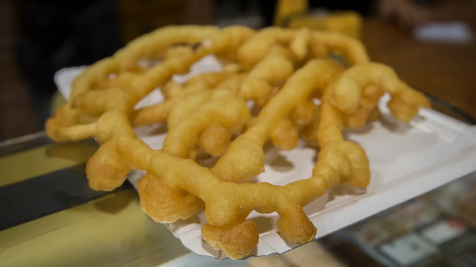 Freshly made churros, a traditional sweet, in Jarandilla de la Vera, Extremadura, Spain