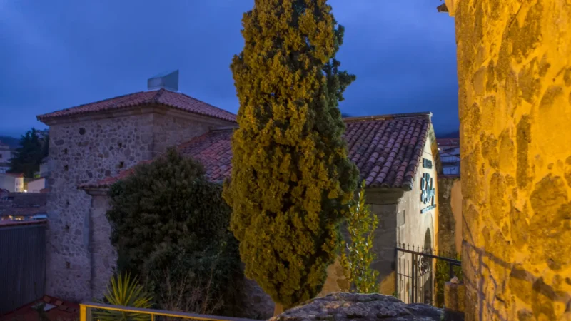 The Museo de los Escobazos, housed in a former 17th-century chapel, at dusk in Jarandilla de la Vera, Extremadura, Spain