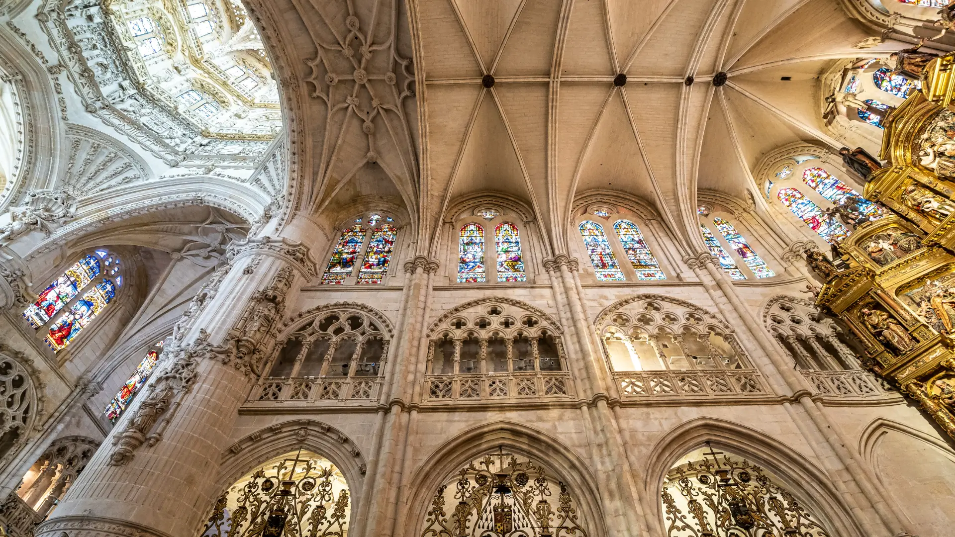 Stained glass windows inside León Cathedral, Castilla y León, Spain