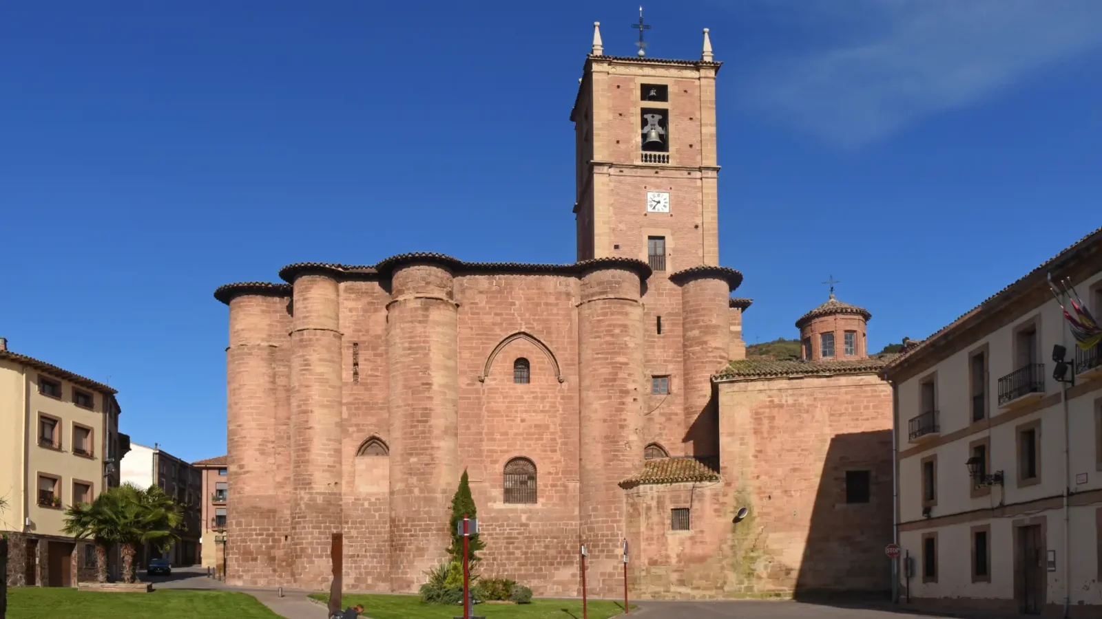 The fortress-like monastery of Santa María la Real with its bell tower, Nájera, La Rioja, Spain