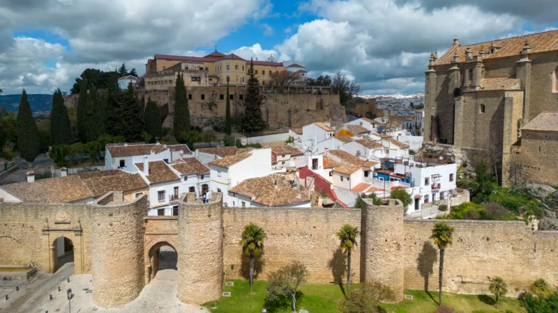 The old Moorish town walls and gate of La Ciudad in Ronda, Andalucía