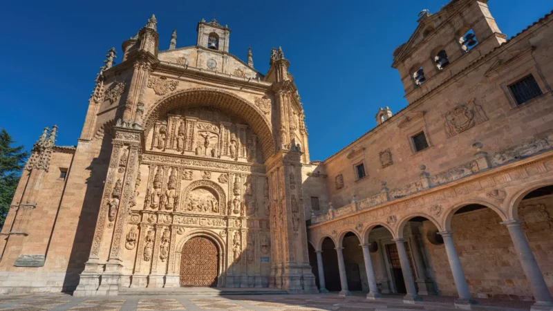 The Plateresque façade of the Convento de San Esteban in Salamanca, Castilla y León, Spain