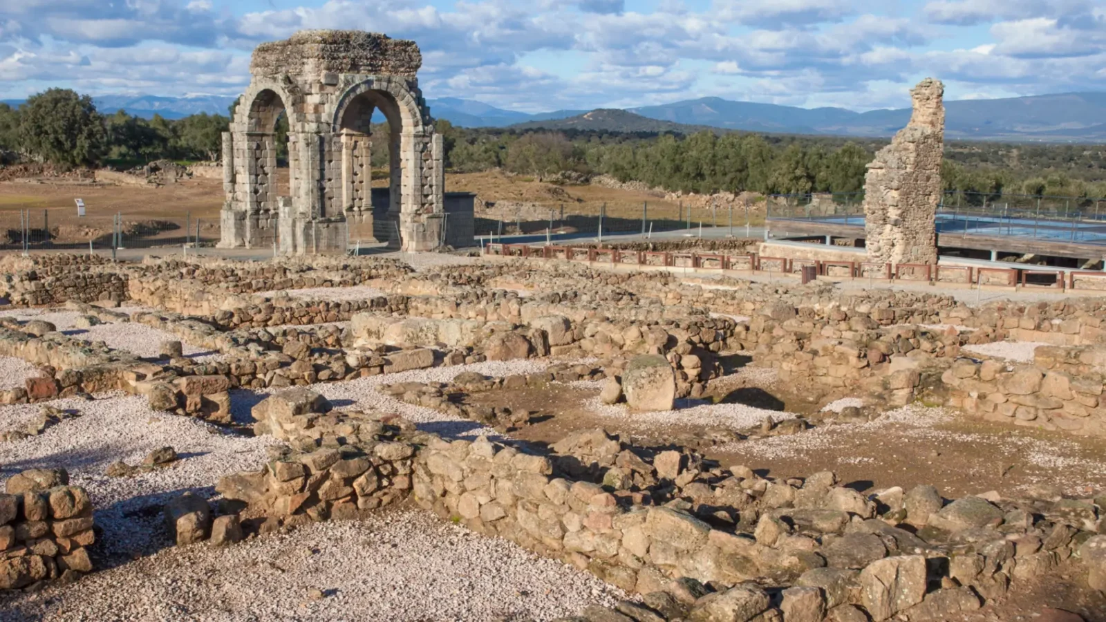 The four-sided Roman arch of Cáparra in its open landscape on the old Silver Route, Cáceres, Extremadura, Spain