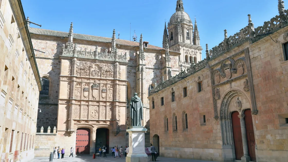 The carved façade of the University of Salamanca, Castilla y León, Spain