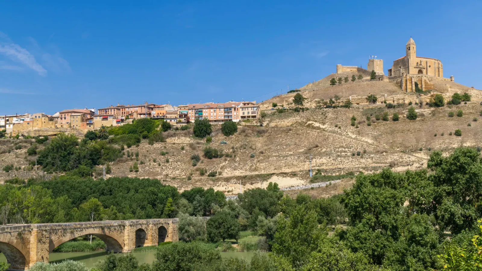 Walled hilltop of San Vicente de la Sonsierra above the Ebro, La Rioja, Spain