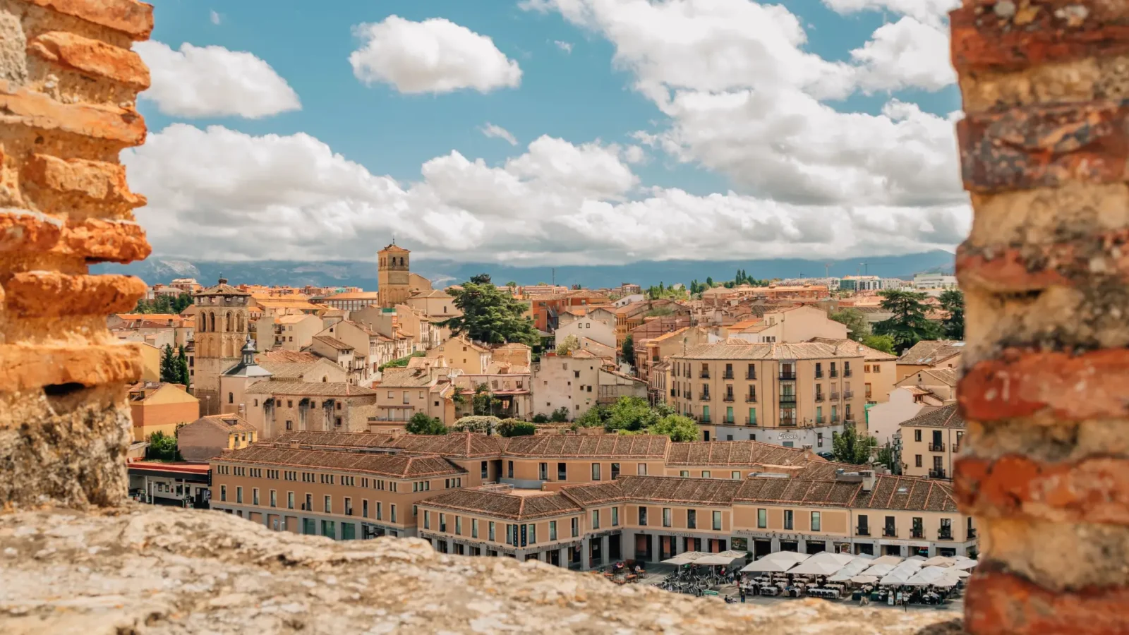 The rooftops of the old town of Segovia framed by the city wall, Castilla y León, Spain