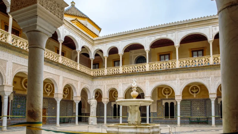 The central courtyard of the Casa de Pilatos in Seville, Andalucía, Spain