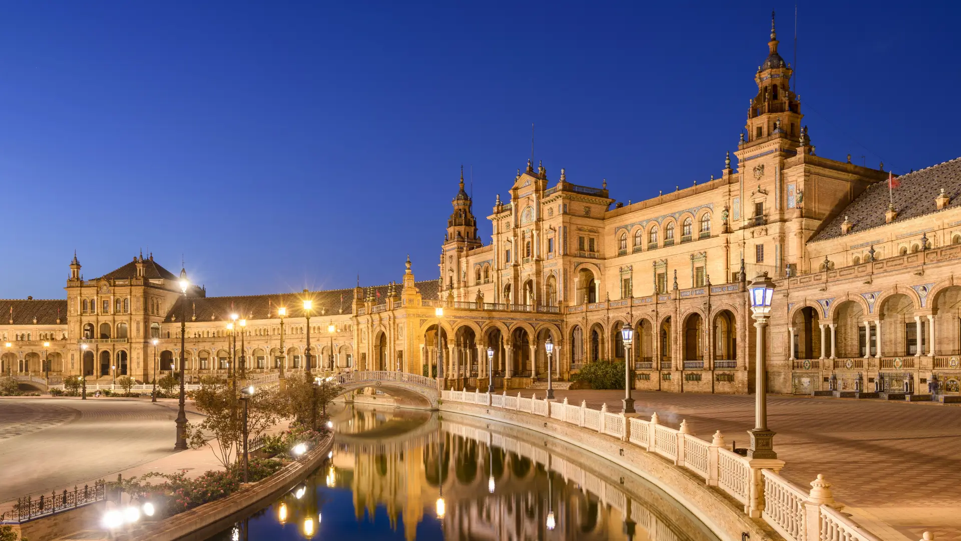 Plaza de España at blue hour in Seville, Andalucía, Spain