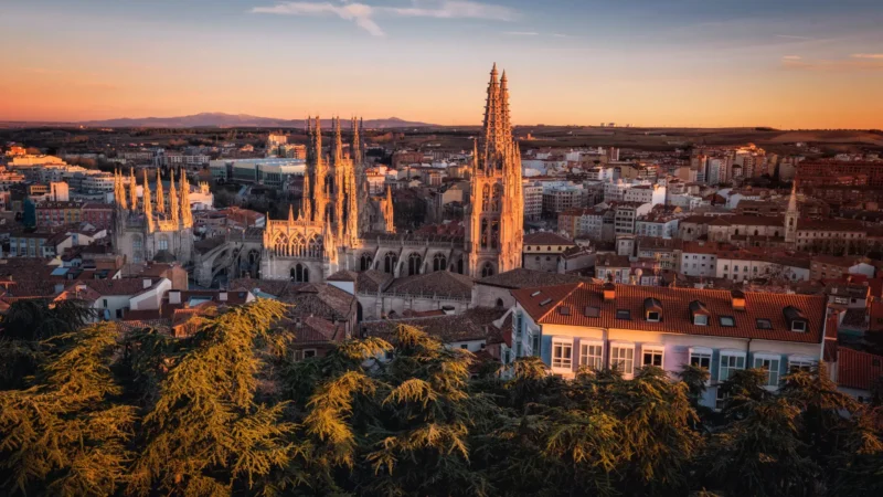 The skyline of Burgos with its Gothic cathedral, Castilla y León, Spain