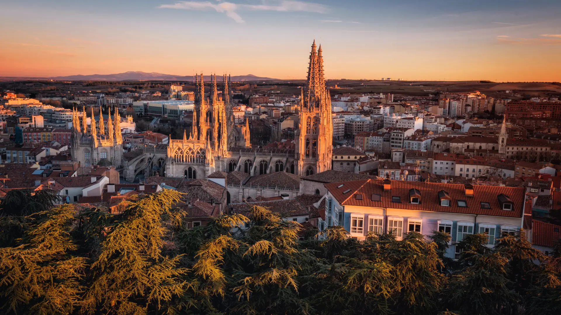 The skyline of Burgos with its Gothic cathedral, Castilla y León, Spain