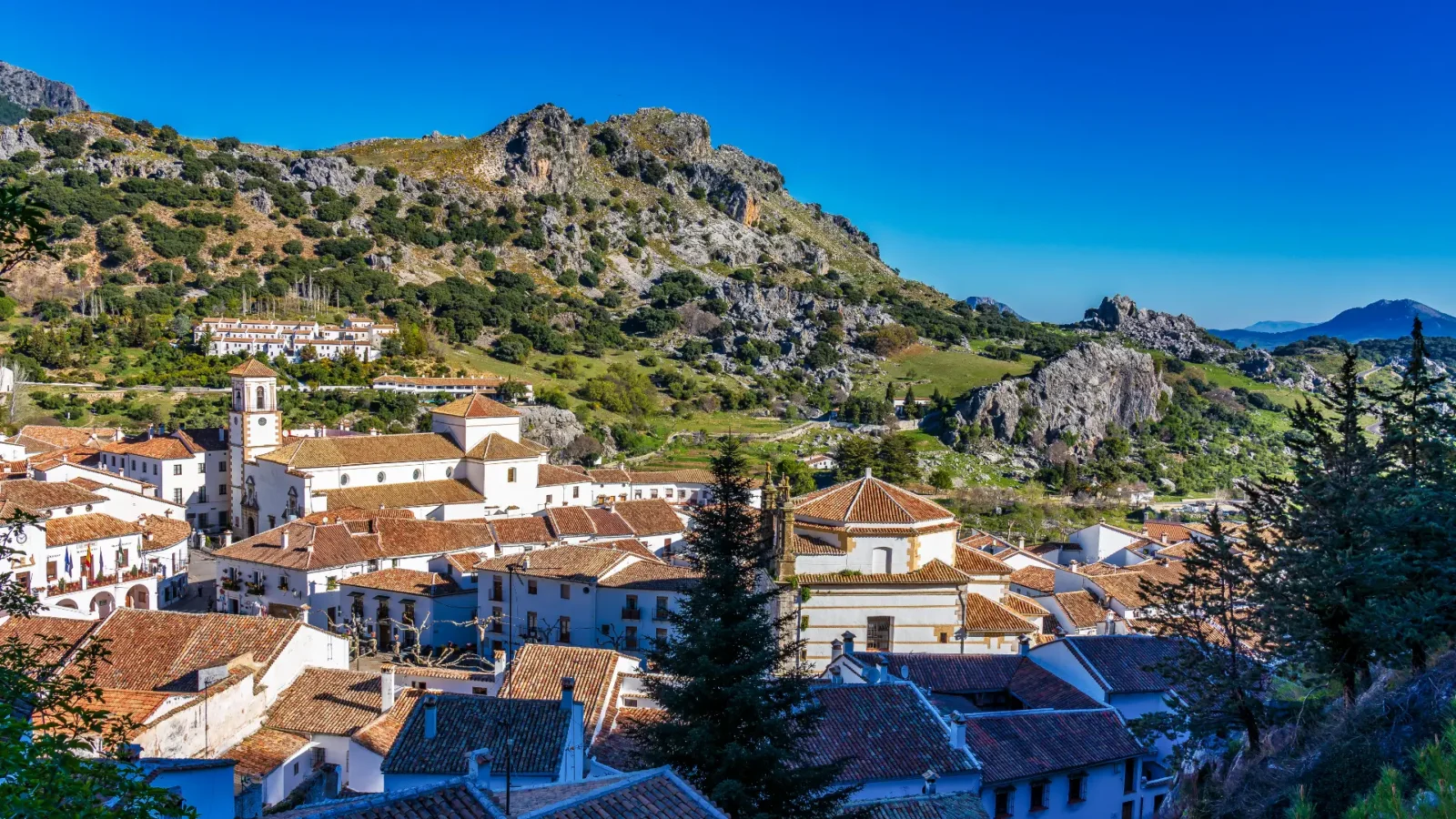 A white village and its rooftops in the Sierra de Cádiz, Andalucía, Spain