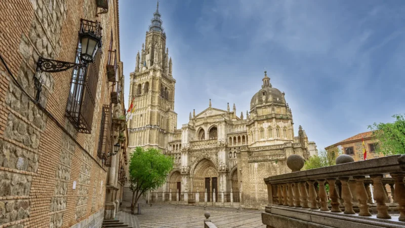 Toledo Cathedral seen from the square, Castilla-La Mancha, Spain