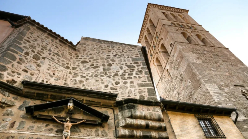 The Mudéjar tower of the Iglesia de Santo Tomé in Toledo, Castilla-La Mancha, Spain