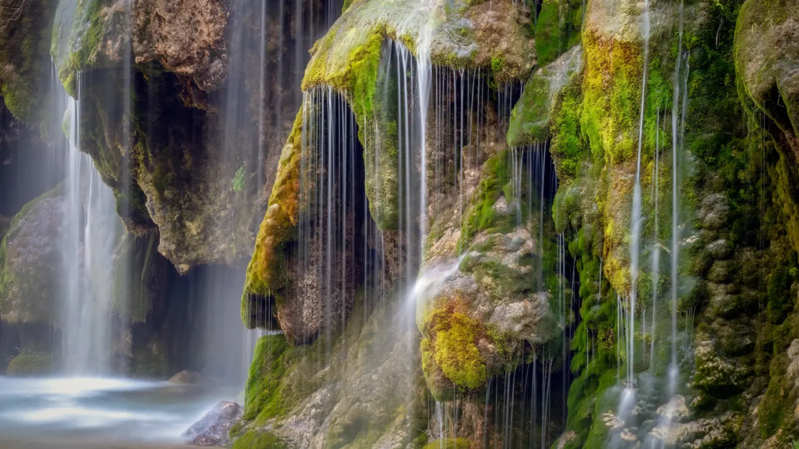 The Nacimiento del Río Cuervo waterfall near Tragacete, Castilla-La Mancha, Spain