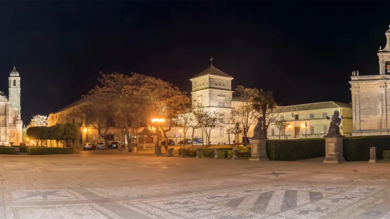 Plaza Vázquez de Molina lit up at night in Úbeda, Andalucía, Spain