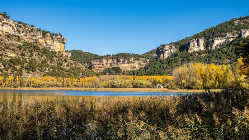 The Laguna de Uña seen from the reeds, Castilla-La Mancha, Spain