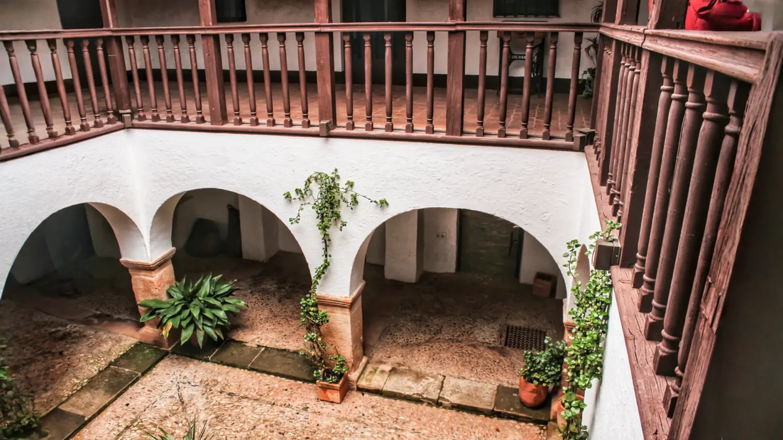 A traditional Castilian courtyard in Villanueva de los Infantes, Castilla-La Mancha, Spain